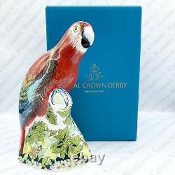 New Royal Crown Derby Scarlet Macaw Parrot Paperweight Boxed Gold Stopper