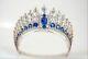 New Tiara Royal Blue Cushion & Round Cz Crown In Solid 925 Sterling Silver