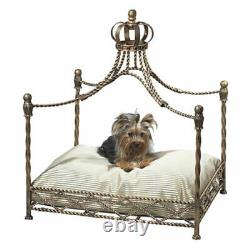 Ornate Jeweled Crown Gold Iron Pet Bed Canopy Metal Royal Tassel
