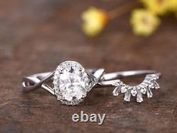 Oval Simulated Diamond Royal Crown Bridal Set Infinity Ring White Gold Plated