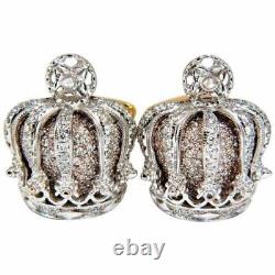 Posh Britt 3D Royal Crown 5.50 Carat White CZ Kingship Cufflinks 925 Real Silver