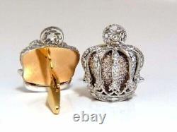 Posh Britt 3D Royal Crown 5.50 Carat White CZ Kingship Cufflinks 925 Real Silver