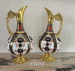 Pristine Pair Royal Crown Derby 1128 Old Imari SGB Ewers 1st Quality 1983 boxed