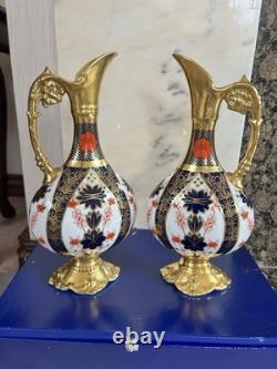 Pristine Pair Royal Crown Derby 1128 Old Imari SGB Ewers 1st Quality 1983 boxed