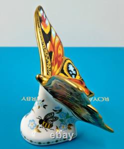 RARE BOXED ROYAL CROWN DERBY PEACOCK BUTTERFLY PAPERWEIGHT GOLD STOPPER 1st QTY