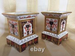 RARE Royal Crown Derby Old Imari 1128 Solid Gold Band Low Candle Column (Boxed)