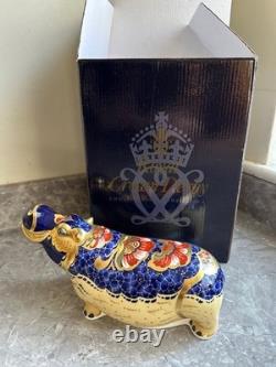 ROYAL CROWN DERBY Hippopotamus Paperweight Gold Stopper Boxed 1st Quality 2004