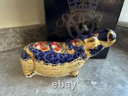 ROYAL CROWN DERBY Hippopotamus Paperweight Gold Stopper Boxed 1st Quality 2004