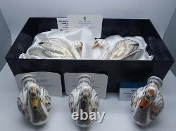 ROYAL CROWN DERBY LTD ED ROYAL SWANS MATCHING SET OF 5 PAPERWEIGHTS No 377