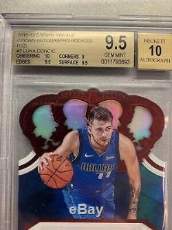 Rare! 2018 Crown Royale Luka Doncic Red Auto Rc #7 Bgs 9.5 Gem #/99 Mavs