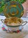Rare Royal Crown Derby Gold Aves Two Handled Soup Coupe And Saucer Turquoise