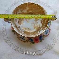 Rare Royal Crown Derby Gold Aves Two Handled Soup Coupe And Saucer Turquoise