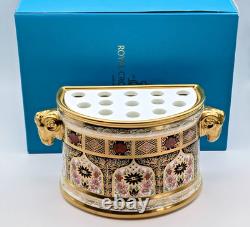 Rare Royal Crown Derby Old Imari 1128 SGB Gold Rams Head Bough Pot Vase MMX