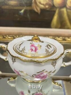 Rare Royal Crown Derby Pinxton Roses Sugar Pot -1st Quality