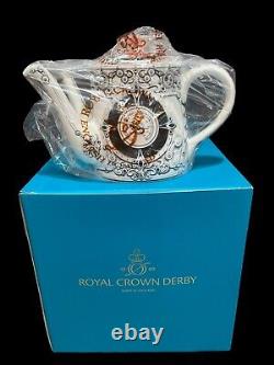 Rare Royal Crown Derby Teapot Steam Punk White with Black Two Spouted (Box)