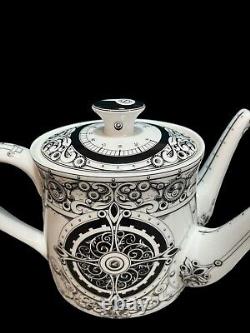 Rare Royal Crown Derby Teapot Steam Punk White with Black Two Spouted (Box)