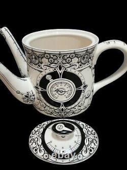 Rare Royal Crown Derby Teapot Steam Punk White with Black Two Spouted (Box)