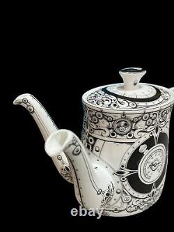 Rare Royal Crown Derby Teapot Steam Punk White with Black Two Spouted (Box)