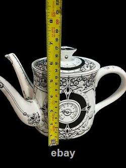 Rare Royal Crown Derby Teapot Steam Punk White with Black Two Spouted (Box)