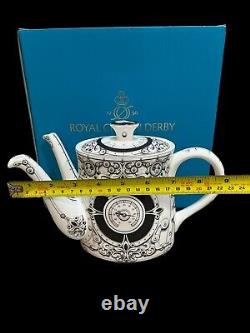 Rare Royal Crown Derby Teapot Steam Punk White with Black Two Spouted (Box)