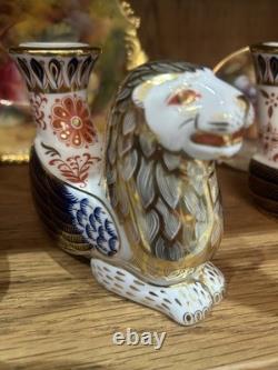 Rare set of Royal Crown Derby Imari Mythical Creatures candle holders