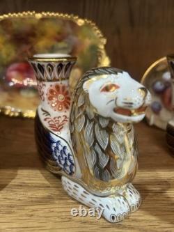 Rare set of Royal Crown Derby Imari Mythical Creatures candle holders