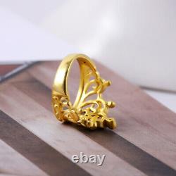 Real 24K Yellow Gold Ring For Women 3D Hard Gold Imperial Crown Real Gold Ring