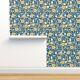 Removable Water-activated Wallpaper Royal Rococo Crown Gold Flowers Dark Blue