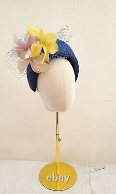 Royal Blue Halo Crown Fascinator Headband, With Silk Orchid Flowers, Races