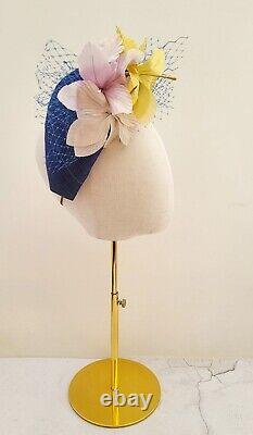 Royal Blue Halo Crown Fascinator Headband, With Silk Orchid Flowers, Races