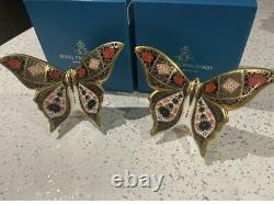 Royal Crown Derby 1st Quality Old Imari Solid Gold Band Butterfly Pair