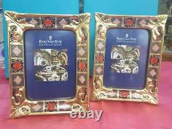 Royal Crown Derby 1st Quality Old Imari Solid Gold Band Picture Frame Small Pair