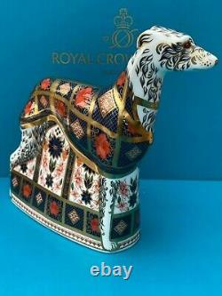 Royal Crown Derby 2nd Quality Imari Solid Gold Band Lurcher Paperweight