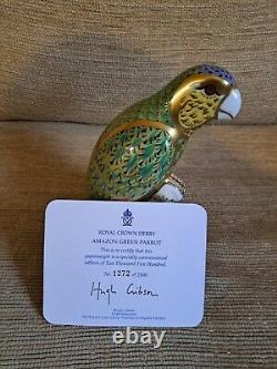 Royal Crown Derby Amazon Green Parrot. Limited Edition. Cert. Gold Stopper. Box