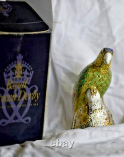 Royal Crown Derby Amazon Green Parrot Ltd Ed 843/2500 Box, cert, gold stopper
