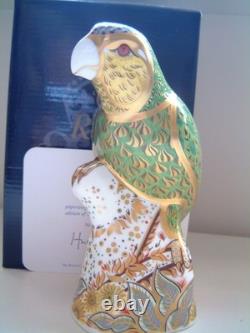 Royal Crown Derby Amazon Green Parrot Paperweight Gold Stopper