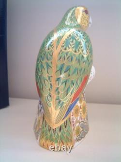 Royal Crown Derby Amazon Green Parrot Paperweight Gold Stopper
