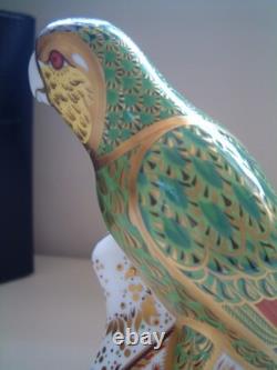Royal Crown Derby Amazon Green Parrot Paperweight Gold Stopper