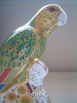 Royal Crown Derby Amazon Green Parrot Paperweight Gold Stopper