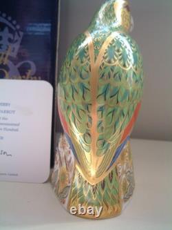 Royal Crown Derby Amazon Green Parrot Paperweight Gold Stopper