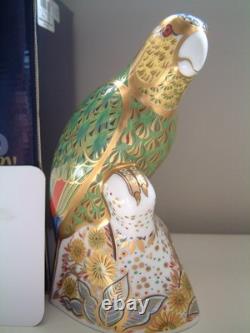 Royal Crown Derby Amazon Green Parrot Paperweight Gold Stopper