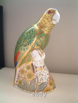 Royal Crown Derby Amazon Green Parrot Paperweight Gold Stopper