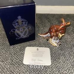 Royal Crown Derby Australian Collection Kangaroo with Joey Gold Stopper, Box, cert