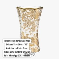 Royal Crown Derby Aves Gold 1st Quality COLUMN VASE 28.5cm