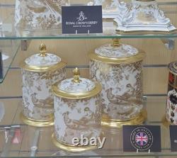 Royal Crown Derby Aves Gold Set of 3 Storage Jars Sm, Med, Lge