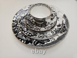 Royal Crown Derby Black Aves Tea Cup Saucer Plates Platinum Trim 1st Quality
