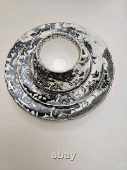 Royal Crown Derby Black Aves Tea Cup Saucer Plates Platinum Trim 1st Quality