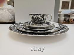 Royal Crown Derby Black Aves Tea Cup Saucer Plates Platinum Trim 1st Quality