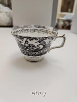Royal Crown Derby Black Aves Tea Cup Saucer Plates Platinum Trim 1st Quality