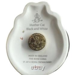 Royal Crown Derby Black & White Mother Cat Gold Stopper New Boxed Genuine